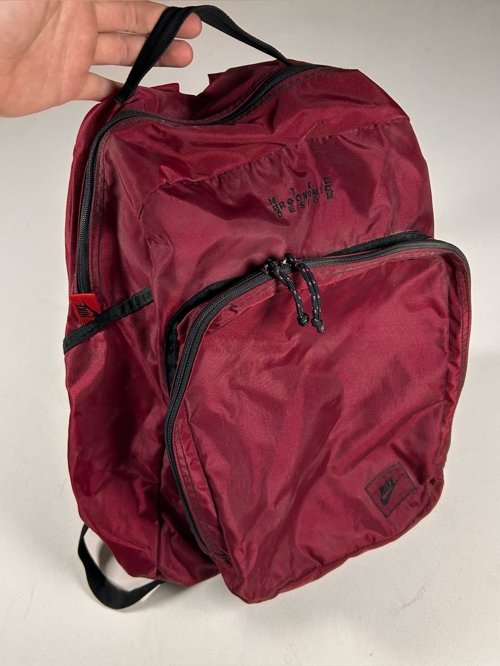 Vintage 90s Nike Backpack Bag Ergonomic Design Maroon Red
